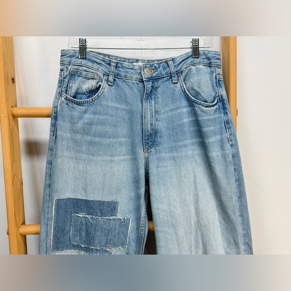 ZARA Women's light wash patchwork wide leg jeans size 6 - Picture 7 of 16